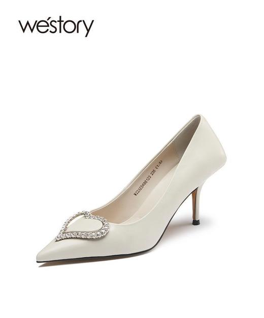 westory2022年新款不累脚高跟细跟气质尖头设计感白色单鞋女W22AE54881 商品图0