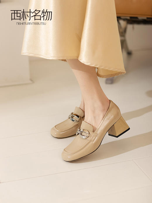 西村名物2022春季新款商场同款马衔扣粗跟高跟乐福鞋女单鞋X22AM17451 商品图0