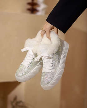 西村名物2021秋冬新款水钻休闲鞋blingbing亮晶晶厚底加绒鞋X21DS44671