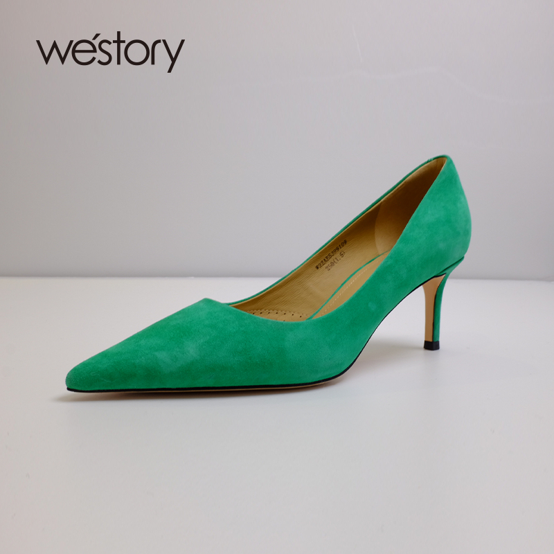 westory通勤高跟鞋磨砂小众设计感单鞋细跟尖头职场ol女鞋纯色W22AE53991