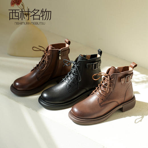 西村名物2021秋冬新款时装款真皮马丁靴女商场同款厚底女靴X21DS43801 商品图0