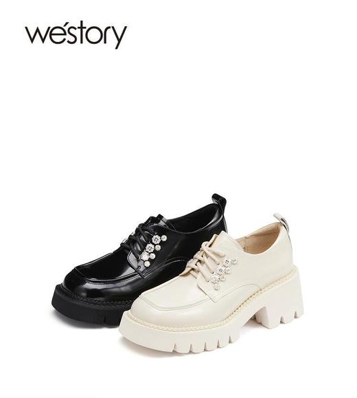 westory英伦风系带厚底纯色显瘦增高百搭小皮鞋22年秋季新款72611 商品图0