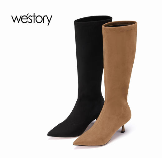 westory秋冬新款女靴时尚高靴女长筒高跟靴82031 商品图0