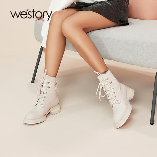 westory真皮漆皮系带增高厚底马丁靴W20DS80221 商品图0