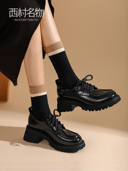 西村名物2022春季新款英伦风通勤厚底德比鞋女乐福鞋小皮鞋X22AM17471 商品图0