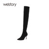 westory2021年秋冬季过膝长靴女新款尖头细高跟欧美靴W21DI80861 商品缩略图0