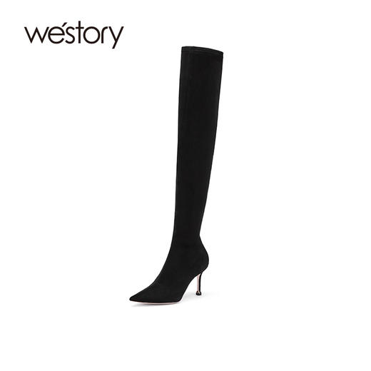 westory2021年秋冬季过膝长靴女新款尖头细高跟欧美靴W21DI80861 商品图0