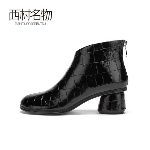 西村名物2020冬季圆头中跟牛皮革新品复古圆头马丁短靴X20DS40381 商品图0