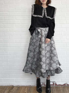 TYNVIE 荷叶边拼接裙摆半身裙