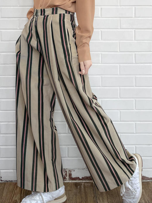 TYNVIE 经典阔腿裤-绿粉条纹 商品图5