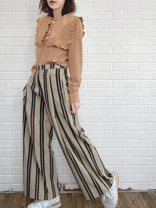 TYNVIE 经典阔腿裤-绿粉条纹 商品图7