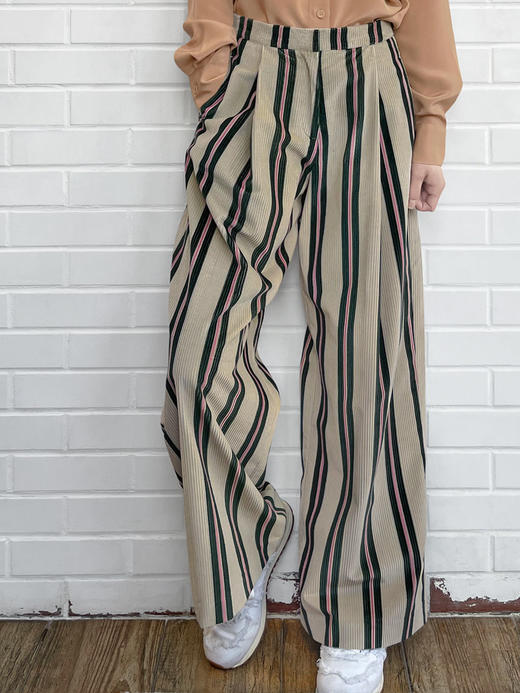 TYNVIE 经典阔腿裤-绿粉条纹 商品图2