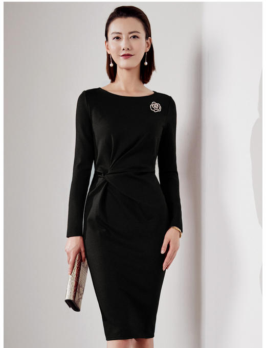 J20484780 颈袖添香品牌装新款女装修身包臀羊毛裙职场装连衣裙女中长款 优雅修身 商品图3