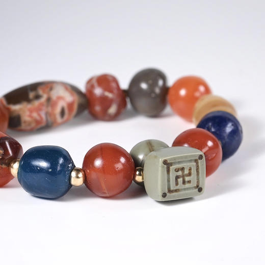 玛瑙+琉璃七彩古珠吉祥印多宝串 商品图4