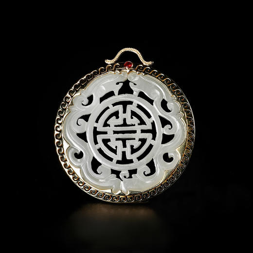 清代和田白玉“双龙捧寿”项坠 商品图1