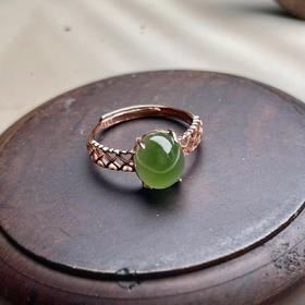 s925碧玉戒指-镂空X爱心蛋面