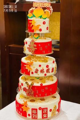 G137（单层请提前1-2天预订，多层请咨询客服，图片展示品为多层蛋糕）红色福寿款