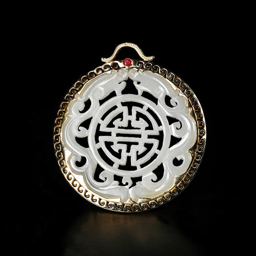 清代和田白玉“双龙捧寿”项坠 商品图0