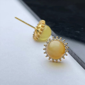 S925蜜蜡圆珠耳钉