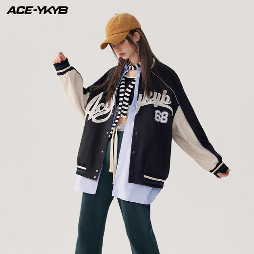 YKYB2025春季新款外套字母印花长袖休闲宽松拉链男女同款夹克 商品图1