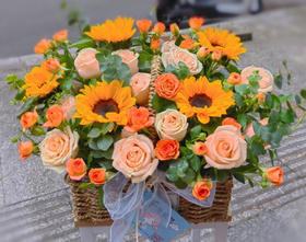 【心向暖阳】向日葵➕香槟玫瑰暖色主题花篮