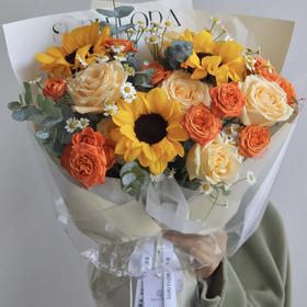 【幸运小时光】向日葵➕玫瑰➕洋甘菊精品洋气花束