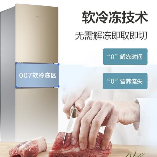 海尔(Haier) 213升 风冷无霜 大容量 家用电冰箱 三开门小型宿舍租房 炫金拉丝 商品图2