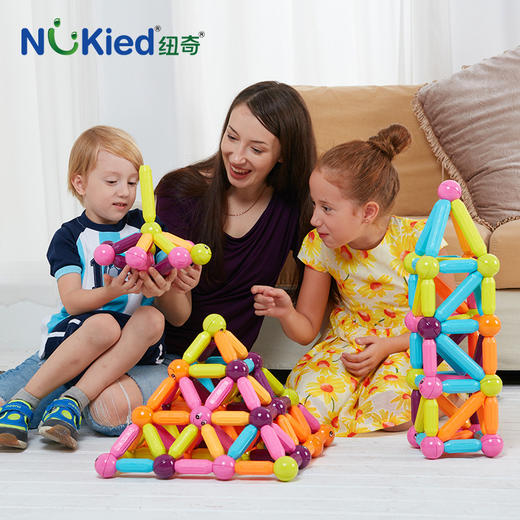 【多重玩法 创建立体空间】纽奇创意搭建百变磁力棒 强大磁力 无缝对接 边角圆润无毛刺 DIY磁力贴积木玩具 商品图1