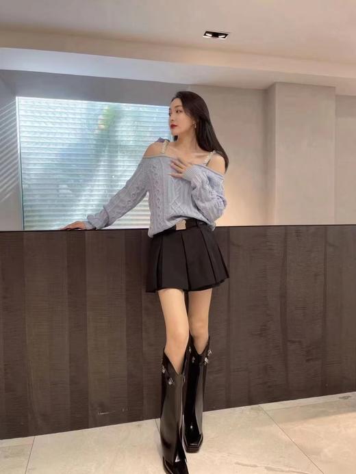 一字肩绞花蝴蝶结上衣 商品图3