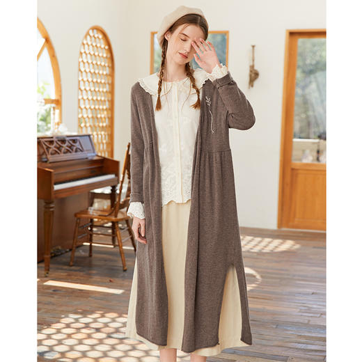 Famecoco范可儿开叉长款开身毛衣外套女春款羊毛针织衫 商品图1