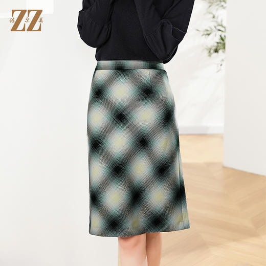 佐尔美2023春季新款 气质绵羊毛格纹包臀半身裙短裙女E03QZ08 商品图2