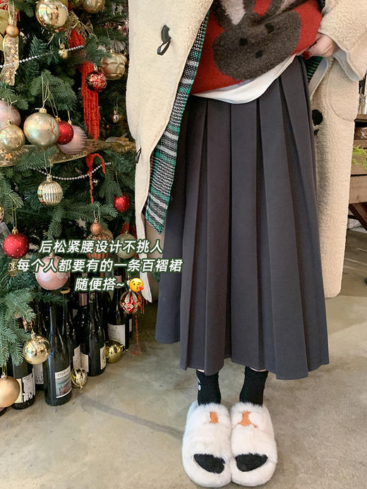 <曾小咸推荐>曾小咸黑色半身裙女中长款春秋季新款高腰设计感a字百褶裙伞裙子 商品图0