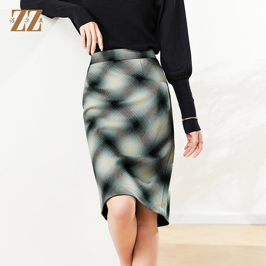 佐尔美2023春季新款 气质绵羊毛格纹包臀半身裙短裙女E03QZ08 商品图0