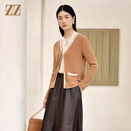 佐尔美2023春季新款 小香风100%绵羊毛纯色羊毛衫女E24MS05 商品图3