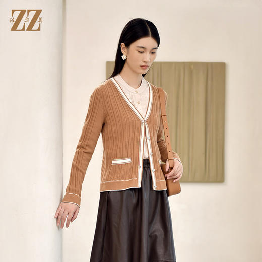 佐尔美2023春季新款 小香风100%绵羊毛纯色羊毛衫女E24MS05 商品图1