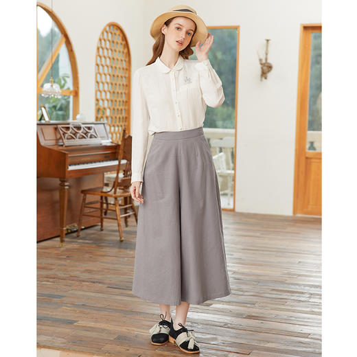 Famecoco范可儿亚麻衬衫女春季别致漂亮洋气刺绣小衫FAB1BA005 商品图4