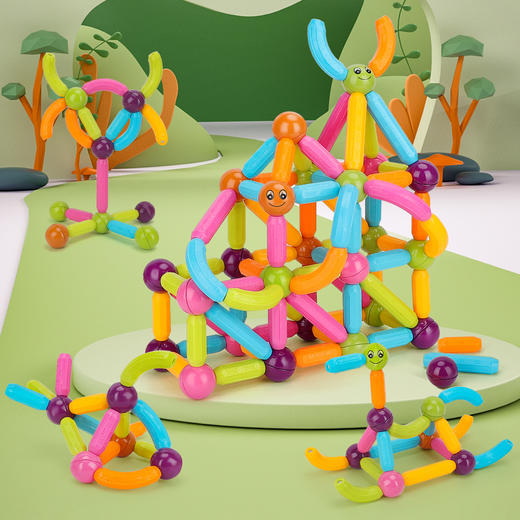 【多重玩法 创建立体空间】纽奇创意搭建百变磁力棒 强大磁力 无缝对接 边角圆润无毛刺 DIY磁力贴积木玩具 商品图2