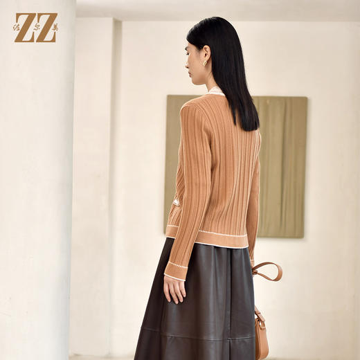 佐尔美2023春季新款 小香风100%绵羊毛纯色羊毛衫女E24MS05 商品图4