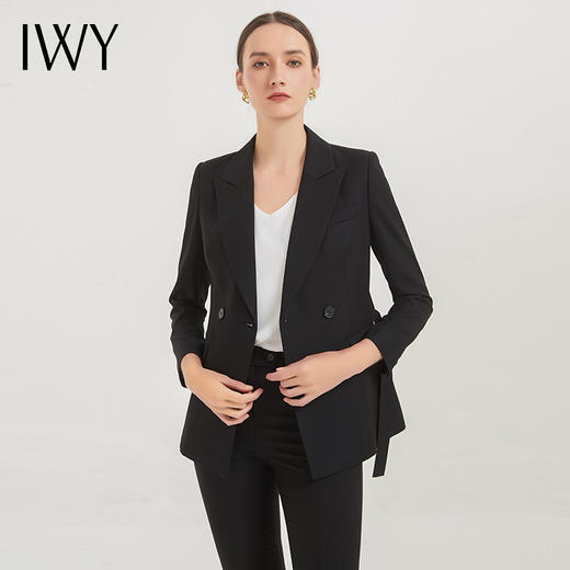 IWY/黑色新款高端御姐风黑色西装外套高冷套装西服女上衣两件套C12318+P12318 商品图4