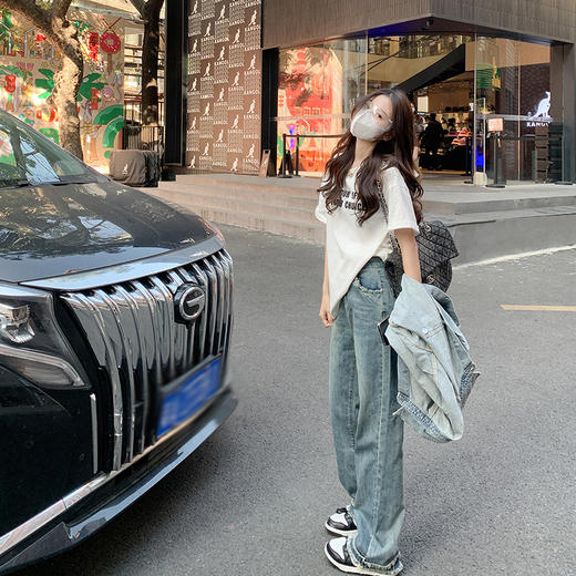 《曾小咸推荐》曾小咸女装蓝色高腰直筒牛仔裤女春季新款美式复古拖地阔腿长裤子 商品图2