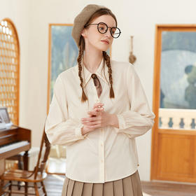 Famecoco范可儿天丝拼接衬衫春季法式泡泡袖仙气上衣女