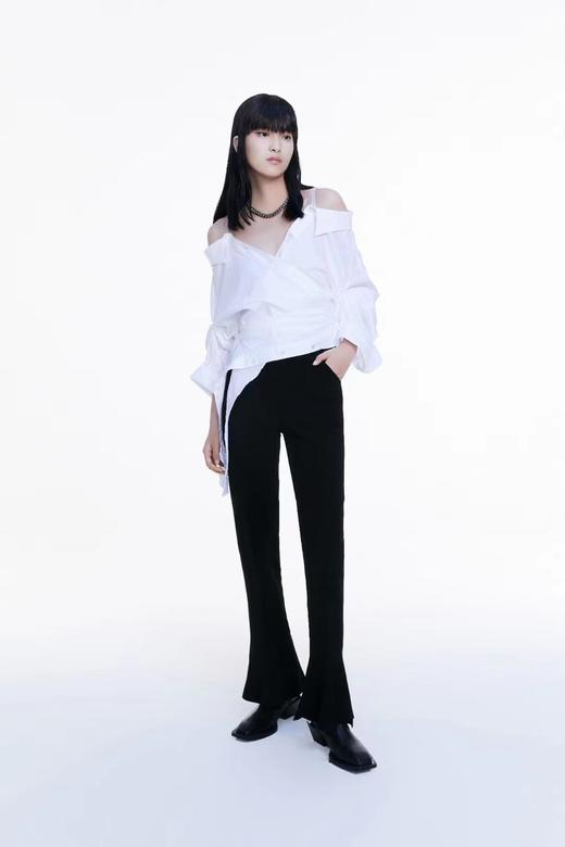 拼接抽褶设计露肩衬衫 商品图2