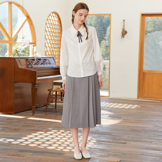 Famecoco范可儿天丝拼接衬衫春季法式泡泡袖仙气上衣女 商品图4