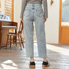 famecoco范可儿裤脚开叉牛仔裤女浅色春季百搭宽松直筒裤FAB1GA009 商品缩略图4