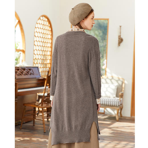 Famecoco范可儿羊毛毛衣开衫春季宽松针织外套女下摆开叉FAB1DF001 商品图3