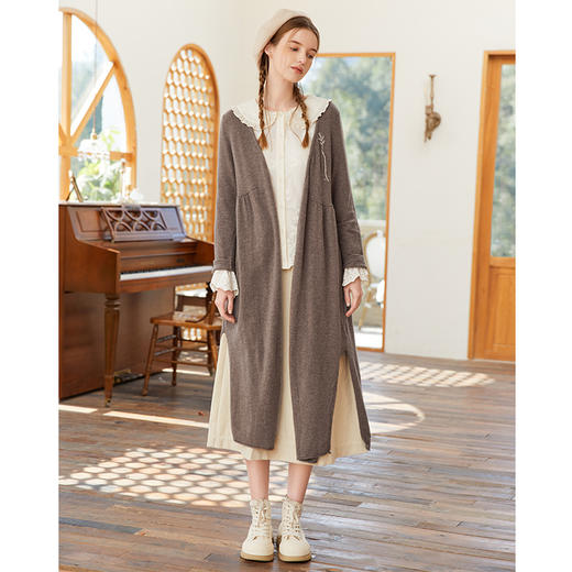 Famecoco范可儿开叉长款开身毛衣外套女春款羊毛针织衫 商品图3