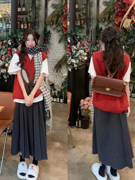 <曾小咸推荐>曾小咸黑色半身裙女中长款春秋季新款高腰设计感a字百褶裙伞裙子 商品图2