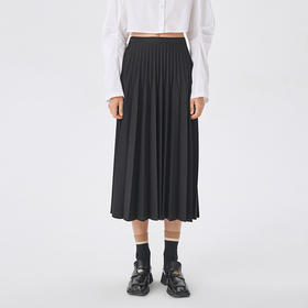 Self Who2023春季新品松紧一字腰百褶半身裙不规则垂坠感a字裙子