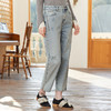 famecoco范可儿裤脚开叉牛仔裤女浅色春季百搭宽松直筒裤FAB1GA009 商品缩略图2