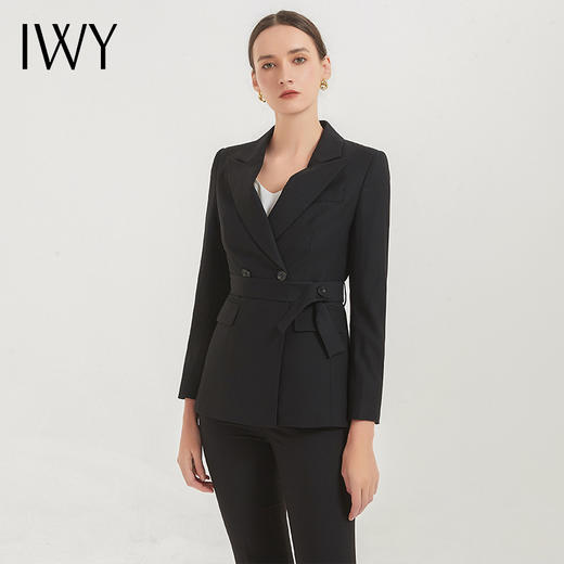 IWY/黑色新款高端御姐风黑色西装外套高冷套装西服女上衣两件套C12318+P12318 商品图2